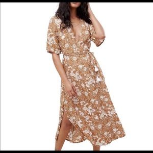 Faithful the brand tan midi wrap dress